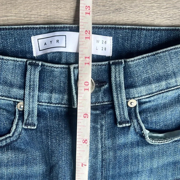 AYR The Riser Skinny Jeans High Rise Stretchy Denim Raw Hem Neon Jupiter - Picture 8 of 13